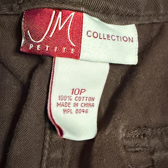 JM Collection Petite Dark Brown Cotton Pants cropped - Picture 2 of 8